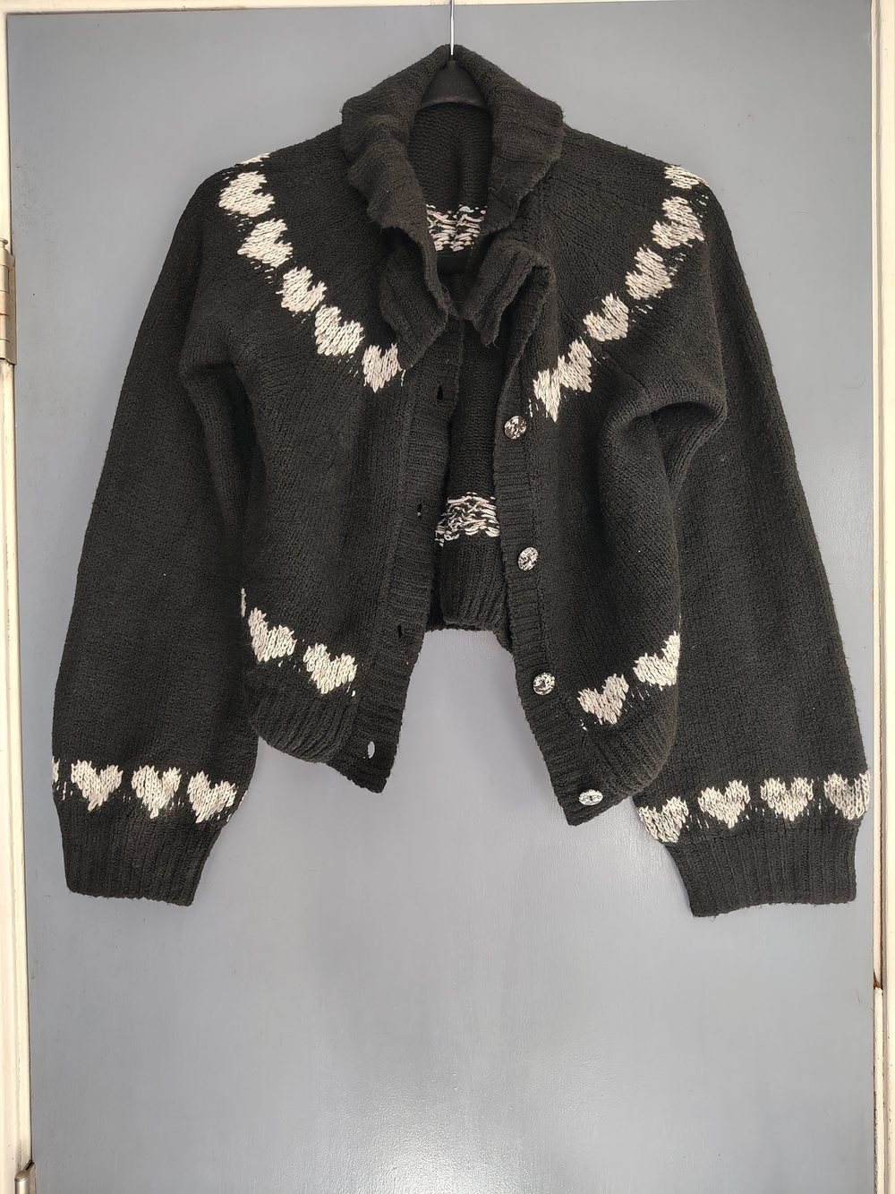 Love Tree Black Cardigan with White Heart Motif